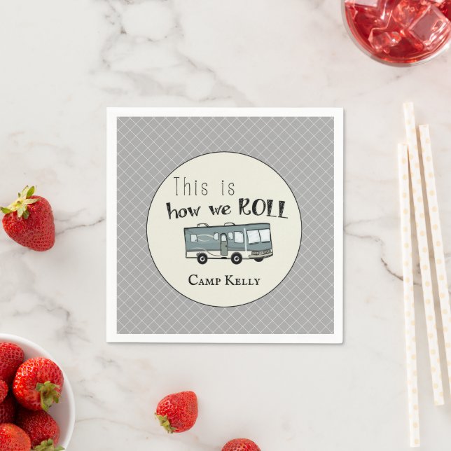 Cute Camping RV "This is How We Roll" Personalised Napkin (Insitu)