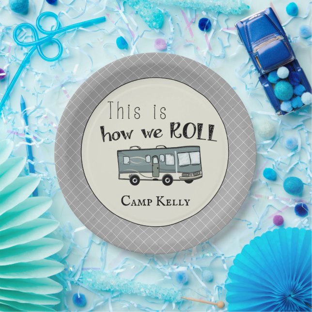 Cute Camping RV "This is How We Roll" Personalised Paper Plate (Party)
