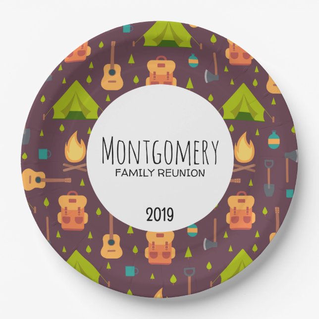 Cute Camping Themed Pattern Family Reunion Paper Plate (Front)