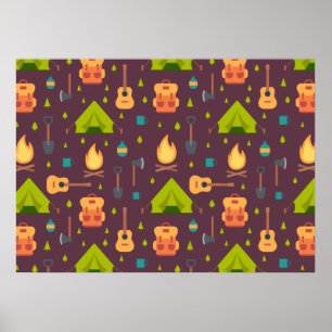 Cute Camping Themed Pattern Poster