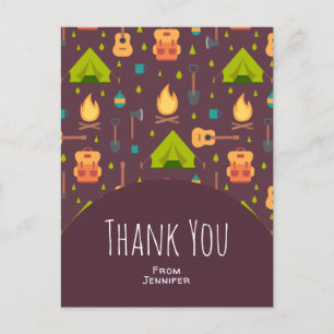 Cute Camping Themed Pattern Thank You Postcard