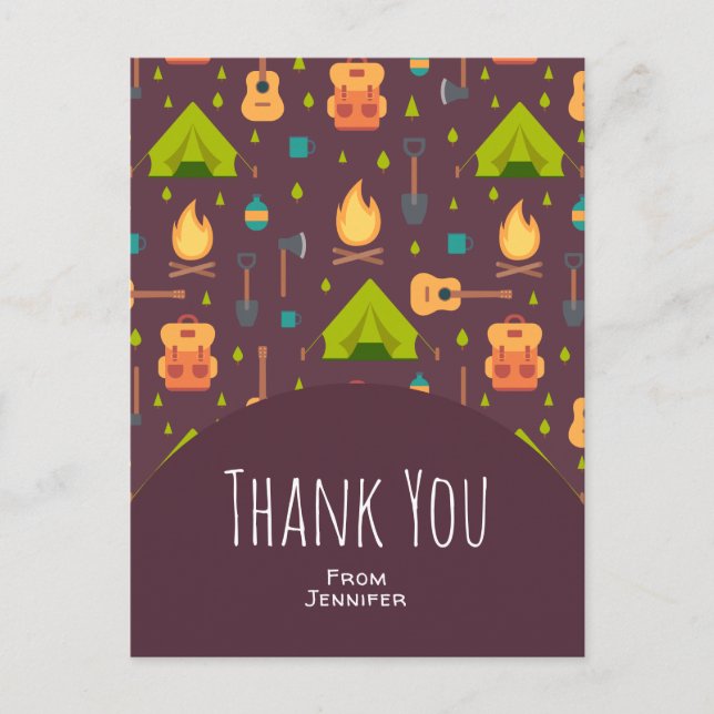 Cute Camping Themed Pattern Thank You Postcard (Front)