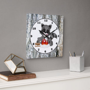 Cute Campkin Racoon wall clock