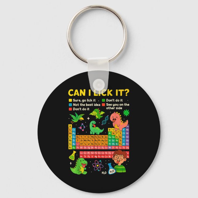 Cute Can I Lick It Dino Periodic Table Science Hum Key Ring (Front)