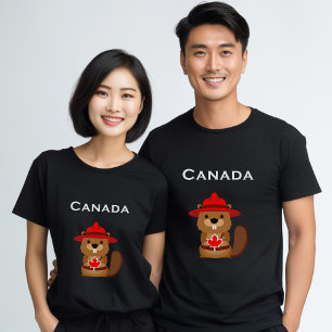 Cute Canada Beaver with Maple Leaf Dark Color T-Shirt