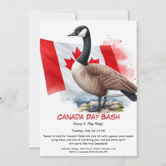 Cute Canada Goose & Maple Leaf Flag  | Canada Day Invitation (Front)