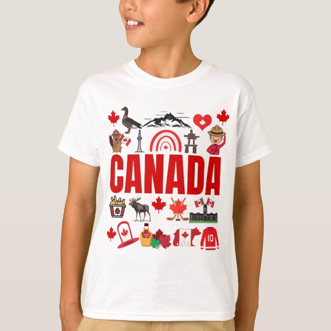 Cute Canada Symbols Collage T-Shirt (Front)