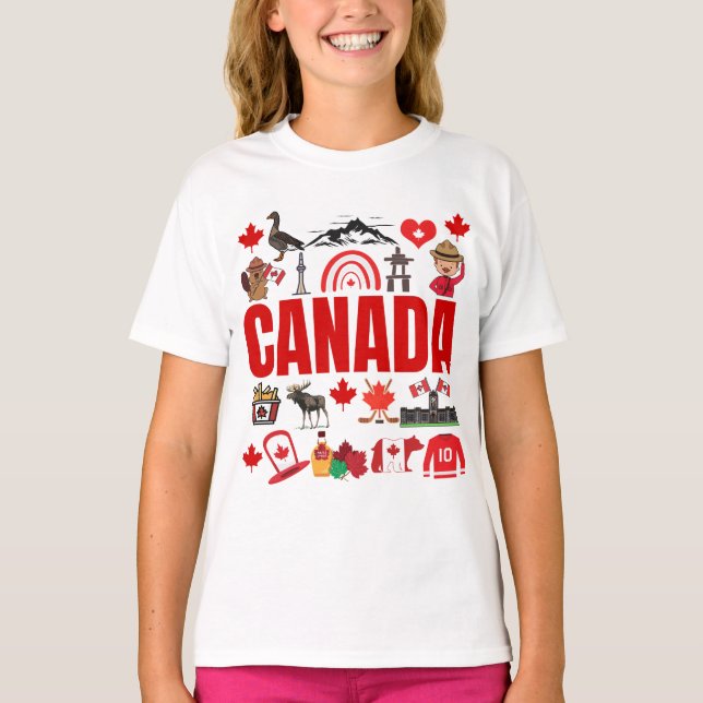 Cute Canada Symbols Collage T-Shirt (Front)