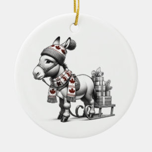 Cute Canadian Christmas Donkey Ceramic Tree Decoration
