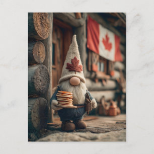 Cute Canadian Gnome with Pancakes Holiday Postcard