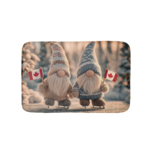 Cute Canadian Gnomes Ice Skating in Snowy Winter Bath Mat