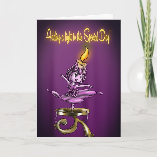 Cute Candle Purple Birthday Card (Front)