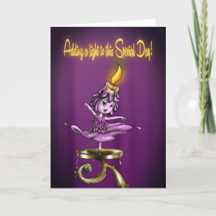 Cute Candle Purple Birthday Card