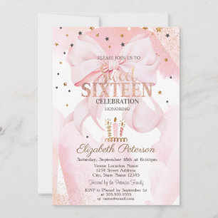 Cute Candles Stars Pink Bow Sweet 16 Invitation