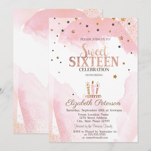 Cute Candles Stars Sweet 16 Invitation (Front/Back)