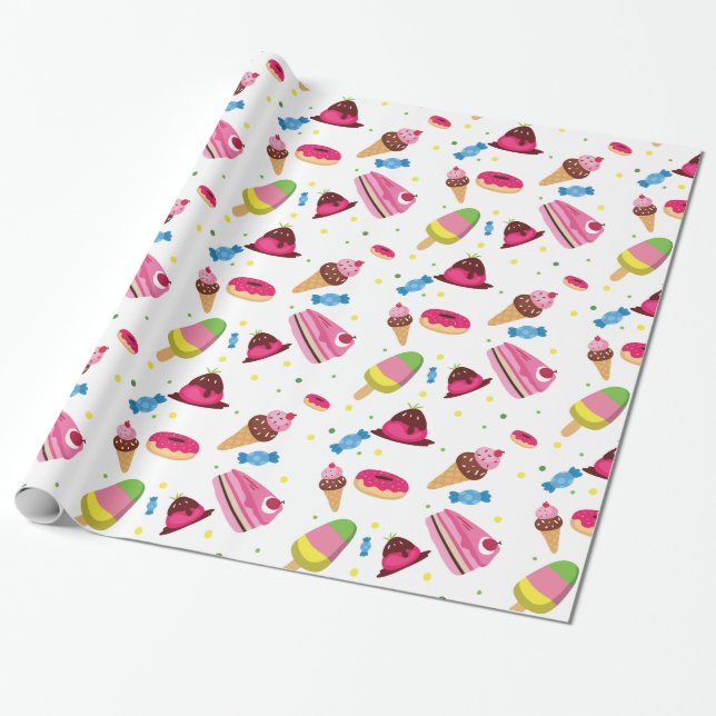 Cute candy and sweet coloured pattern wrapping paper (Unrolled)