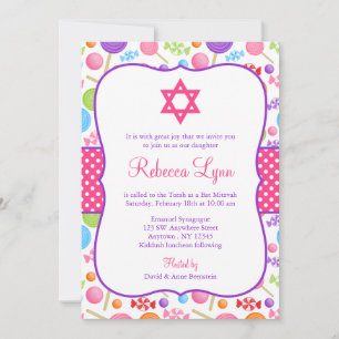 Cute Candy Bat Mitzvah Invitation