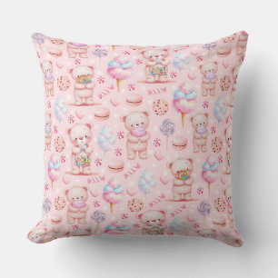 Cute Candy Bear and Sweets Seamless Pattern Cushion