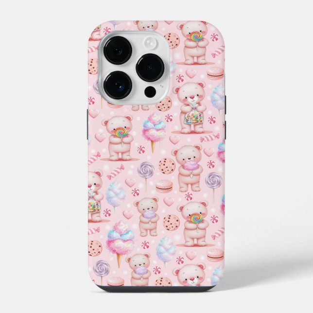 Cute Candy Bear and Sweets Seamless Pattern iPhone Case (Back)