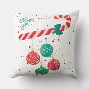 Cute Candy Cane and Christmas Ornaments Holiday Cushion