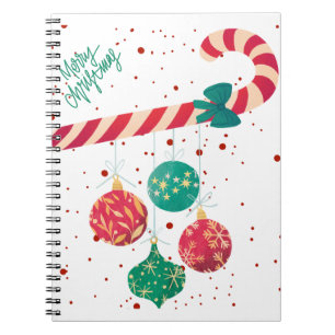Cute Candy Cane and Christmas Ornaments Holiday.  Notebook