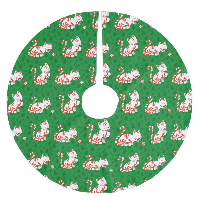 Cute Candy Cane Cat Brushed Polyester Tree Skirt (Front)