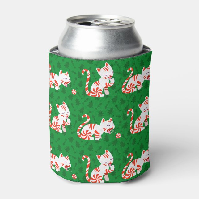 Cute Candy Cane Cat Can Cooler (Can Front)
