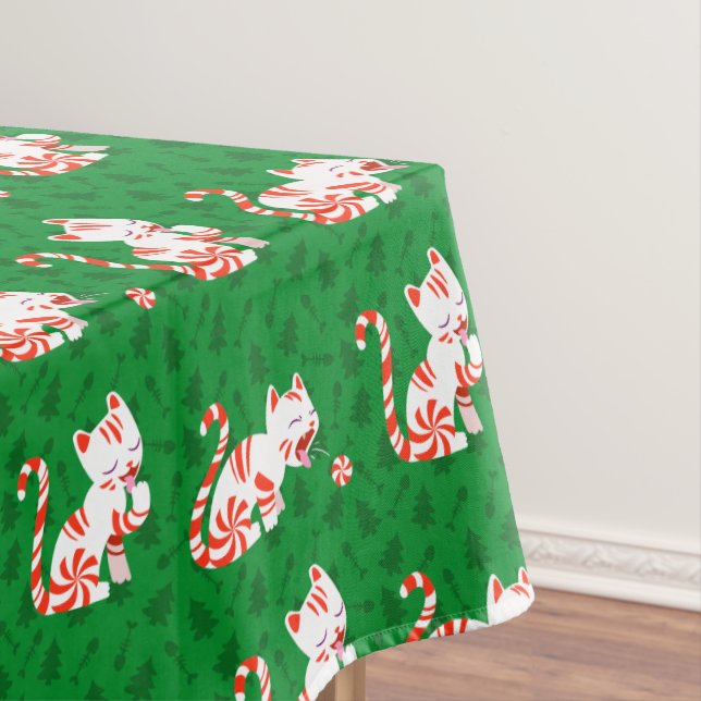 Cute Candy Cane Cat Tablecloth (In Situ)