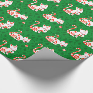Cute Candy Cane Cat Wrapping Paper
