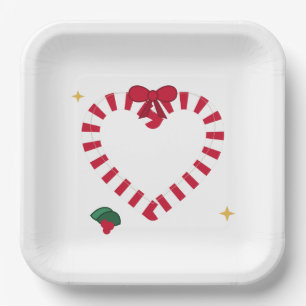 Cute Candy Cane Heart Christmas Soy Wax Candle Paper Plate