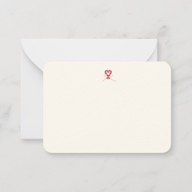 Cute Candy Cane Heart Notecard (Front)