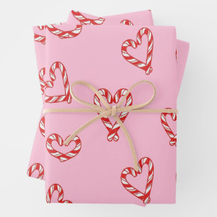 Cute Candy Cane Hearts Minimalist Wrapping Paper Sheet