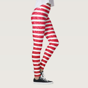 Cute Candy Cane Holiday Stripped Pattern Christmas Leggings