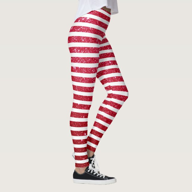 Cute Candy Cane Holiday Stripped Pattern Christmas Leggings (Right)