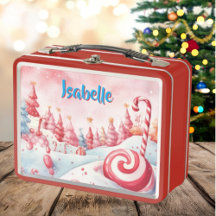  Cute Candy Cane Kids Christmas Metal Lunchbox