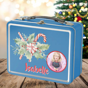  Cute Candy Cane Kids Photo Metal Lunchbox