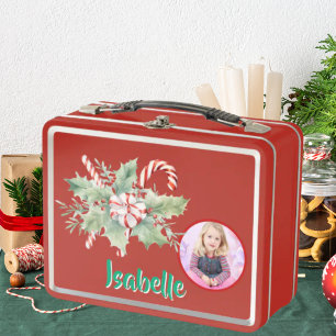 Cute Candy Cane Kids Photo Metal Lunchbox