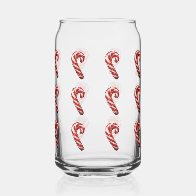 Cute Candy Cane Pattern Christmas  Can Glass (Front)