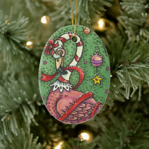 CUTE CANDY CANE PINK FLAMINGO CHRISTMAS BIRD 2019 CERAMIC TREE DECORATION