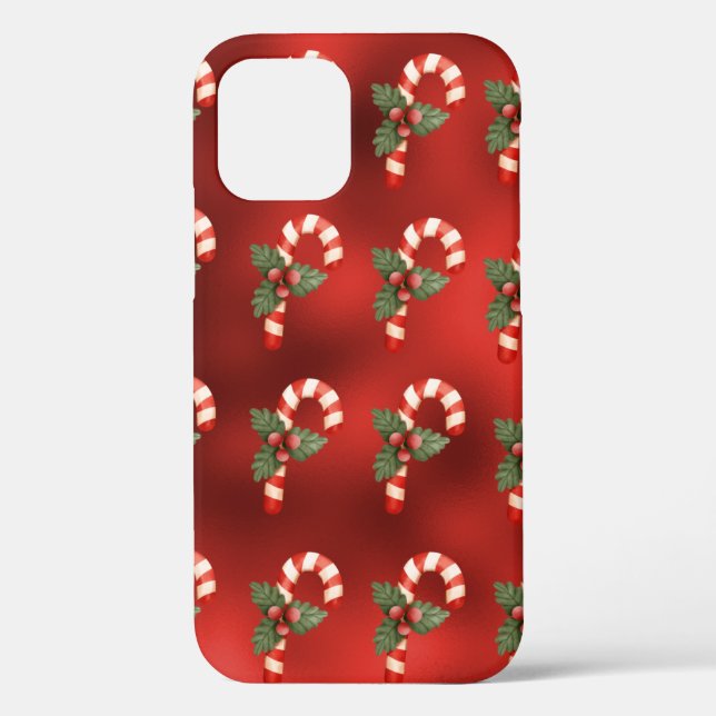 Cute Candy Cane Red Metallic Holiday Case-Mate iPhone Case (Back)