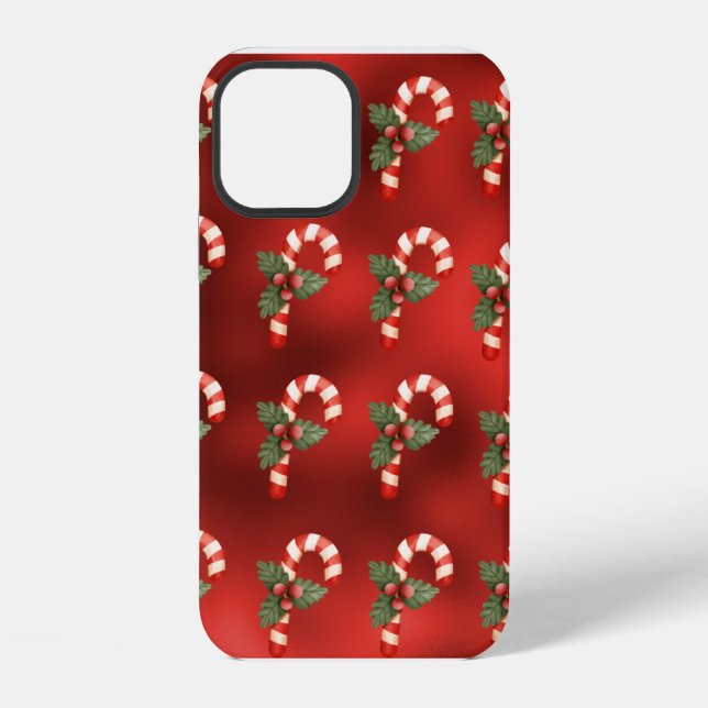 Cute Candy Cane Red Metallic Holiday iPhone Case (Back)
