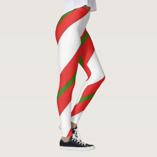 Cute Candy Cane Red White and Green Christmas Leggings