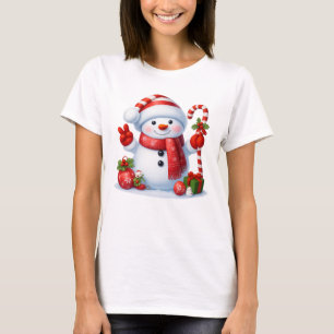 Cute Candy Cane Snowman Merry Christmas T-Shirt