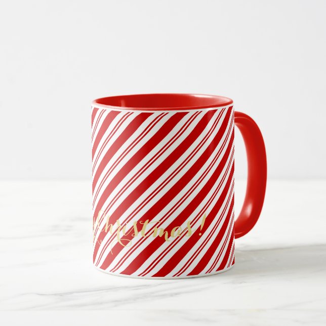Cute Candy Cane Stripes Personalised Christmas Mug (Front Right)