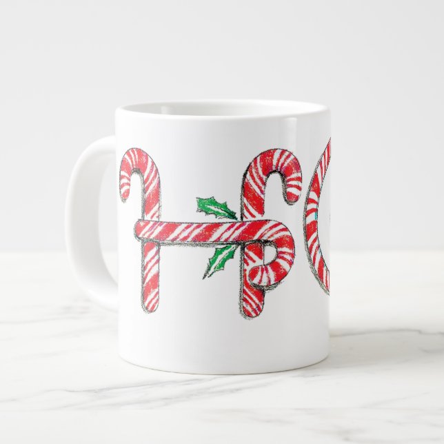 Cute Candy Cane Text Design with the Word HO! Large Coffee Mug (Front Left)