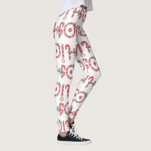 Cute Candy Cane Text Design with the Word HO! Leggings