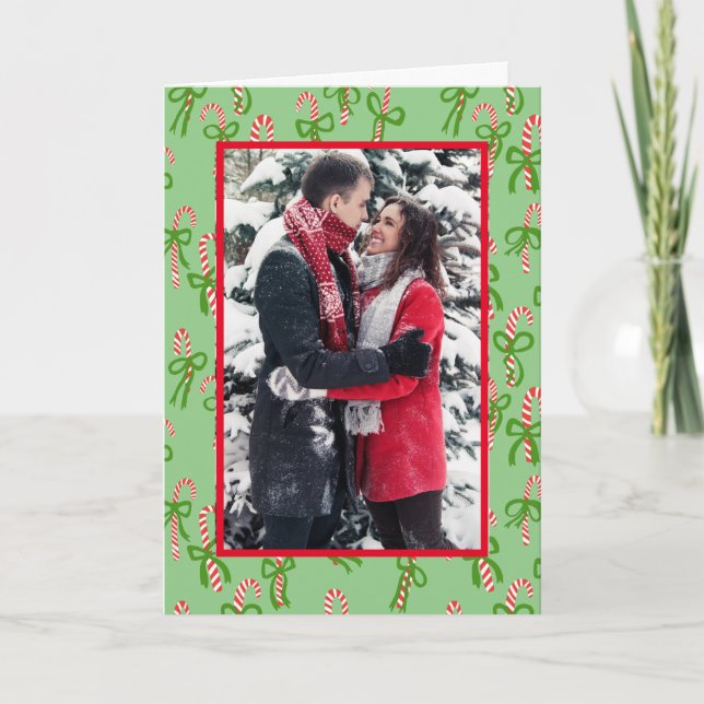 Cute Candy Canes Christmas Holiday CUSTOM PHOTO Card (Front)