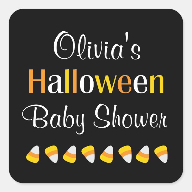 Cute Candy Corn Halloween Baby Shower Stickers (Front)