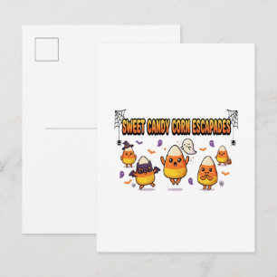 Cute Candy Corn Halloween Party Invitation Postcard