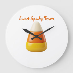 Cute Candy Corn Halloween Sweet Spooky Art Large Clock
